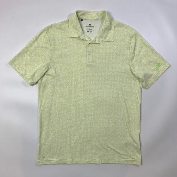 Adidas Polo Shirt Mens M Medium White Lime Abstract Geometry Pattern Golf - Picture 2 of 12